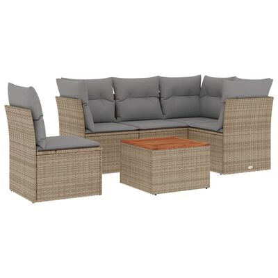 vidaXL 6-tlg. Garten-Sofagarnitur mit Kissen Beige Poly Rattan