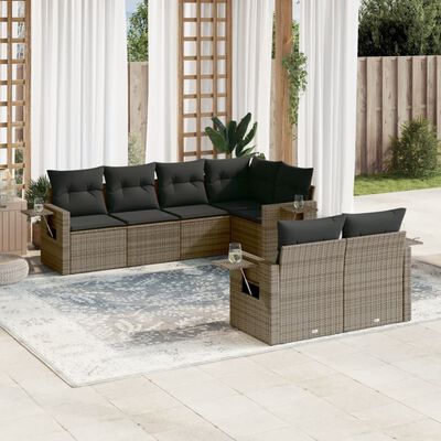 vidaXL 7-tlg. Garten-Sofagarnitur mit Kissen Grau Poly Rattan