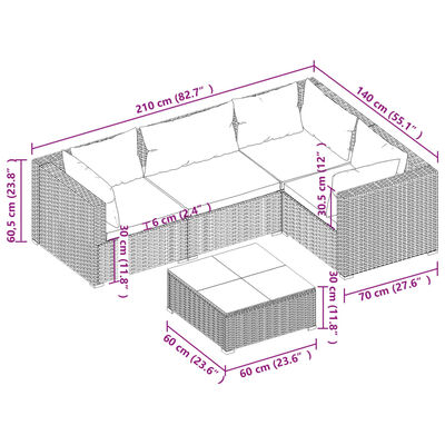 vidaXL 5-tlg. Garten-Lounge-Set mit Kissen Poly Rattan Grau