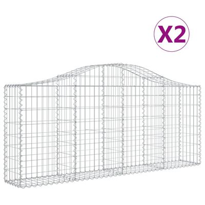 vidaXL Gabionen mit Hochbogen 2 Stk. 200x30x80/100 cm Verzinktes Eisen