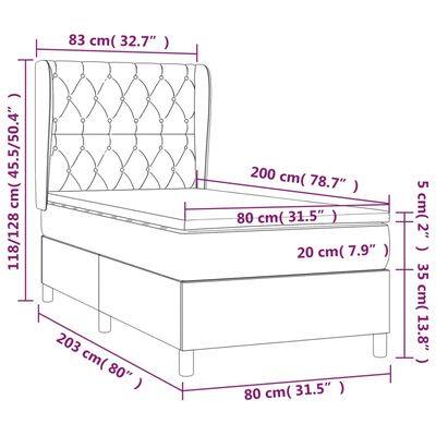 vidaXL Boxspringbett mit Matratze Dunkelgrau 80x200 cm Samt