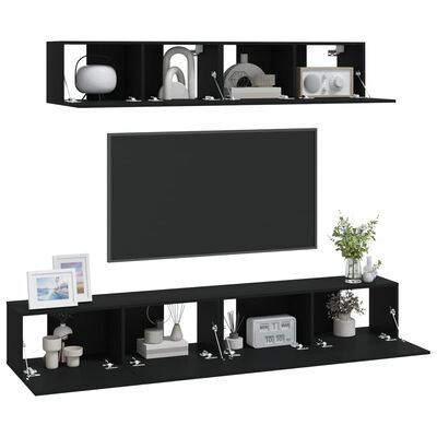 vidaXL 4-tlg. TV-Schrank-Set Schwarz Holzwerkstoff