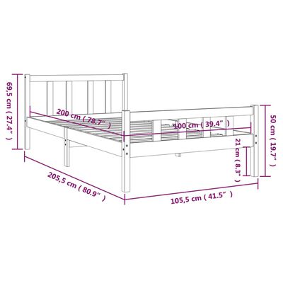 vidaXL Massivholzbett Schwarz 100x200 cm