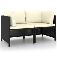 vidaXL 2-Sitzer-Gartensofa mit Kissen Schwarz Poly Rattan