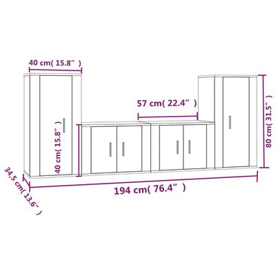 vidaXL 4-tlg. TV-Schrank-Set Braun Eichen-Optik Holzwerkstoff