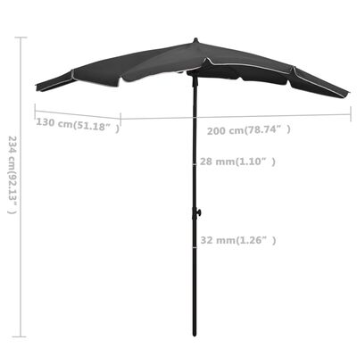 vidaXL Sonnenschirm mit Mast 200x130 cm Anthrazit