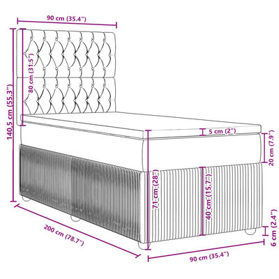 vidaXL Boxspringbett mit Matratze Hellgrau 90x200 cm Samt