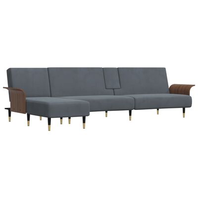 vidaXL Schlafsofa in L-Form Dunkelgrau 279x140x70 cm Samt