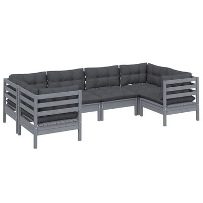 vidaXL 6-tlg. Garten-Lounge-Set mit Kissen Grau Kiefernholz