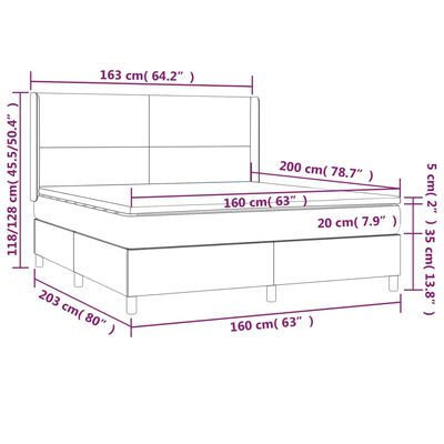 vidaXL Boxspringbett mit Matratze Dunkelblau 160x200 cm Samt