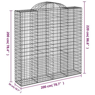 vidaXL Gabionen mit Hochbogen 9 Stk. 200x50x200/220cm Verzinktes Eisen