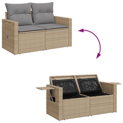 vidaXL 6-tlg. Garten-Sofagarnitur mit Kissen Beige Poly Rattan