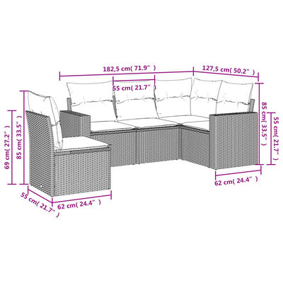 vidaXL 5-tlg. Garten-Sofagarnitur mit Kissen Schwarz Poly Rattan