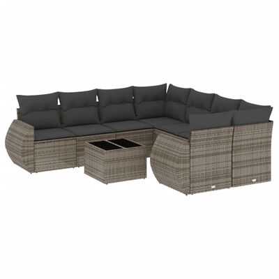 vidaXL 9-tlg. Garten-Sofagarnitur mit Kissen Grau Poly Rattan