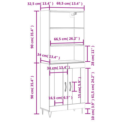 vidaXL Highboard Sonoma-Eiche 69,5x34x180 cm Holzwerkstoff