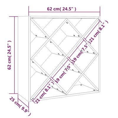 vidaXL Weinregal Grau 62x25x62 cm Massivholz Kiefer