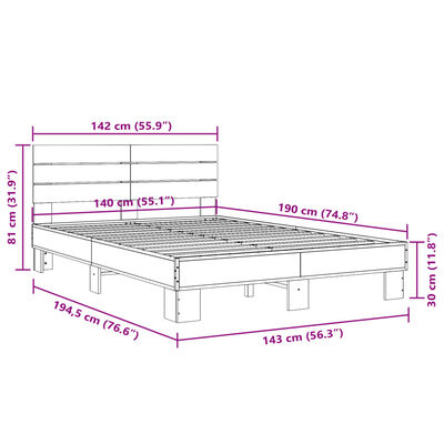 vidaXL Bettgestell Sonoma-Eiche 140x190 cm Holzwerkstoff und Metall