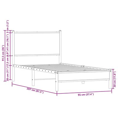 vidaXL Bettgestell mit Kopfteil Metall Braun Eichen-Optik 90x200 cm