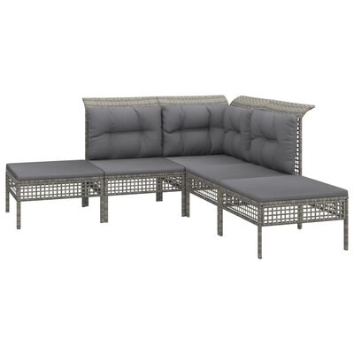 vidaXL 5-tlg. Garten-Lounge-Set mit Kissen Grau Poly Rattan