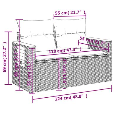 vidaXL 6-tlg. Garten-Sofagarnitur mit Kissen Schwarz Poly Rattan