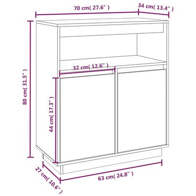 vidaXL Sideboard Schwarz 70x34x80 cm Massivholz Kiefer