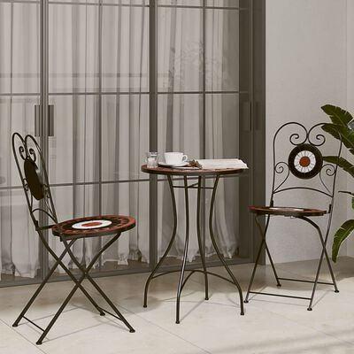 vidaXL Mosaik-Bistro-Set Terrakottarot und Weiß Eisen und Keramik