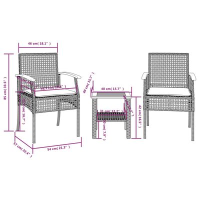 vidaXL 3-tlg. Bistro-Set mit Kissen Grau Poly Rattan Akazienholz