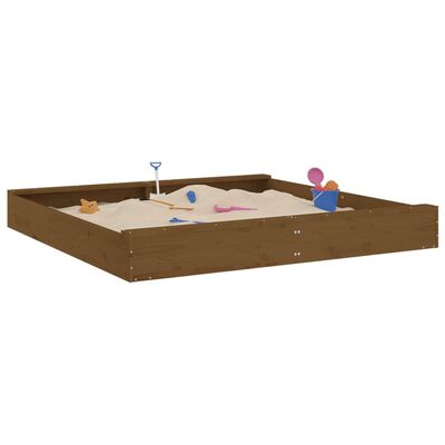 vidaXL Sandkasten mit Sitzen Honigbraun Quadratisch Massivholz Kiefer