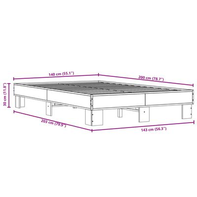 vidaXL Bettgestell Räuchereiche 140x200 cm Holzwerkstoff und Metall