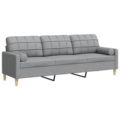 vidaXL Sofa 3-Sitzer mit Zierkissen Hellgrau 210 cm Stoff