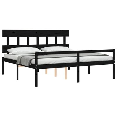 vidaXL Seniorenbett mit Kopfteil 200x200 cm Schwarz Massivholz