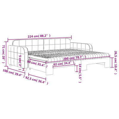 vidaXL Tagesbett Ausziehbar mit Matratzen Dunkelgrau 90x200 cm Samt