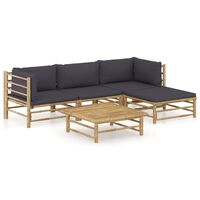 vidaXL 5-tlg. Garten-Lounge-Set mit Dunkelgrauen Kissen Bambus