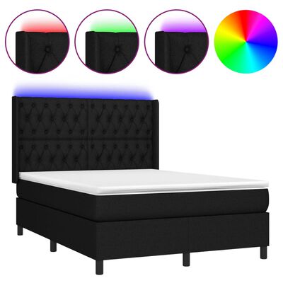 vidaXL Boxspringbett mit Matratze & LED Schwarz 140x200 cm Stoff