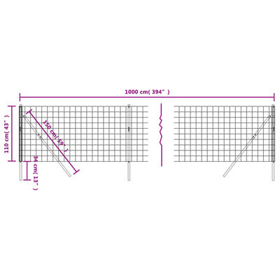 vidaXL Maschendrahtzaun Anthrazit 1,1x10 m Verzinkter Stahl