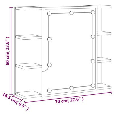 vidaXL Spiegelschrank mit LED Schwarz 70x16,5x60 cm