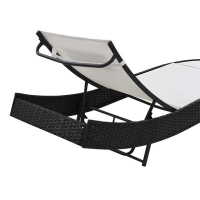 vidaXL Sonnenliegen 2 Stk. mit Tisch Poly Rattan und Textilene Schwarz