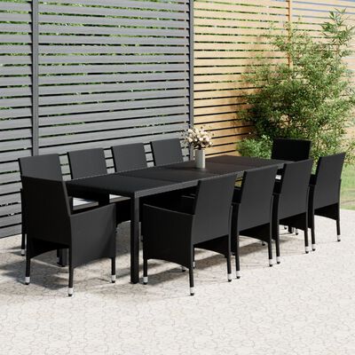 vidaXL 11-tlg. Garten-Essgruppe Poly Rattan Schwarz