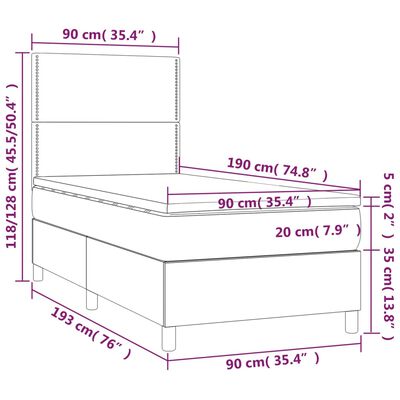 vidaXL Boxspringbett mit Matratze Schwarz 90x190 cm Samt