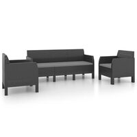 vidaXL 3-tlg. Garten-Lounge-Set mit Kissen PP Rattan Anthrazit