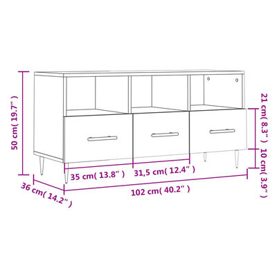 vidaXL TV-Schrank Hochglanz-Weiß 102x36x50 cm Holzwerkstoff