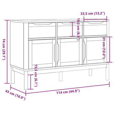 vidaXL Sideboard FLORO Weiß 114x43x74 cm Massivholz Kiefer