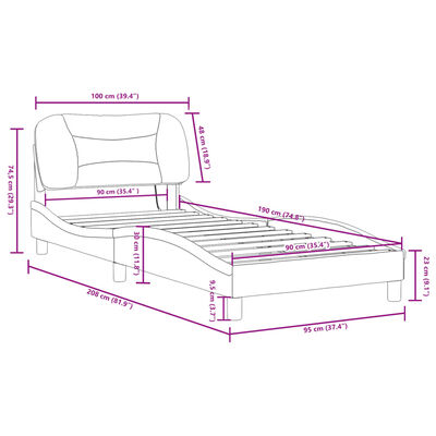 vidaXL Bettgestell mit LED Hellgrau 90x190 cm Stoff