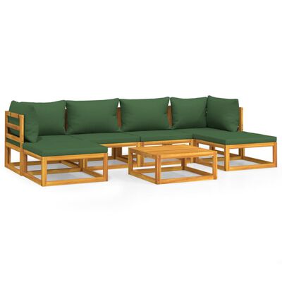 vidaXL 7-tlg. Garten-Lounge-Set mit Grünen Kissen Massivholz