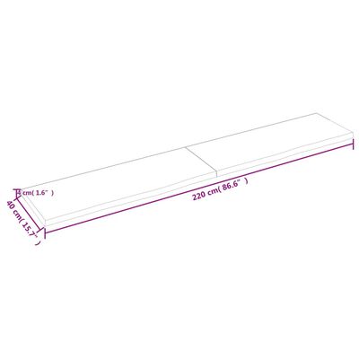 vidaXL Tischplatte Hellbraun 220x40x(2-4)cm Massivholz Eiche Behandelt