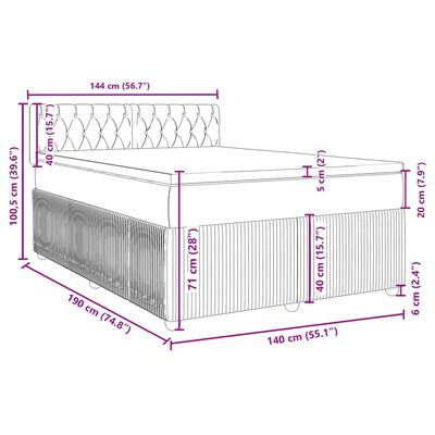 vidaXL Boxspringbett mit Matratze Schwarz 140x190 cm Samt