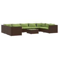 vidaXL 10-tlg. Garten-Lounge-Set mit Kissen Poly Rattan Braun