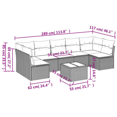 vidaXL 8-tlg. Garten-Sofagarnitur mit Kissen Hellgrau Poly Rattan