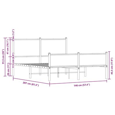 vidaXL Bettgestell mit Kopf- und Fußteil Metall 140x200 cm