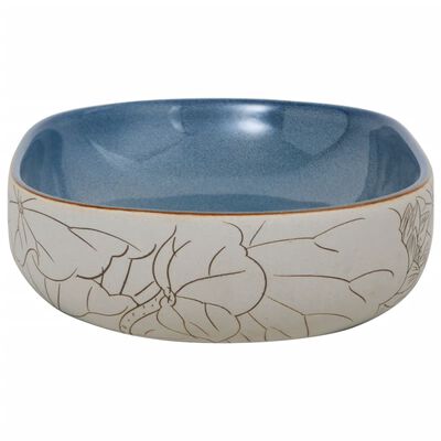 vidaXL Aufsatzwaschbecken Sandfarben Blau Oval 59x40x14 cm Keramik